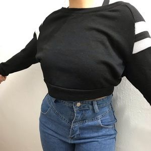 Black and white cropped crew neck